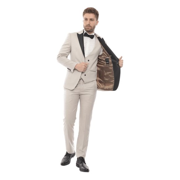 Turkish Mens Tuxedo, Double Breasted Vest, Ecru - Picture 3 of 5